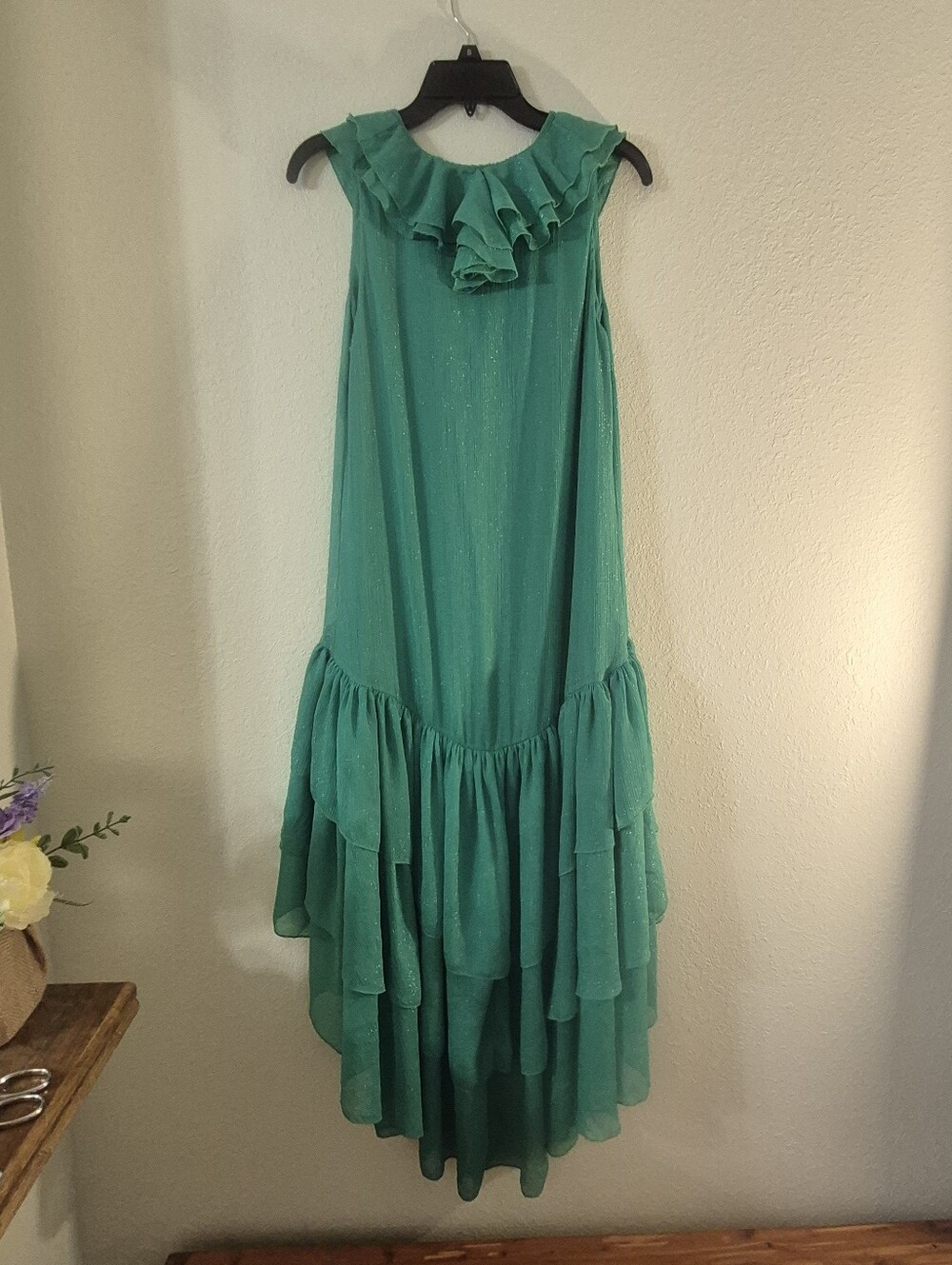 Emerald Ruffle High-Low Dress - Sleeveless V-Neck - Picture 2 of 2